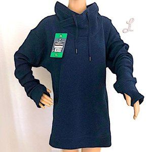 Navy Mock Neck Pullover with Thumb Holes